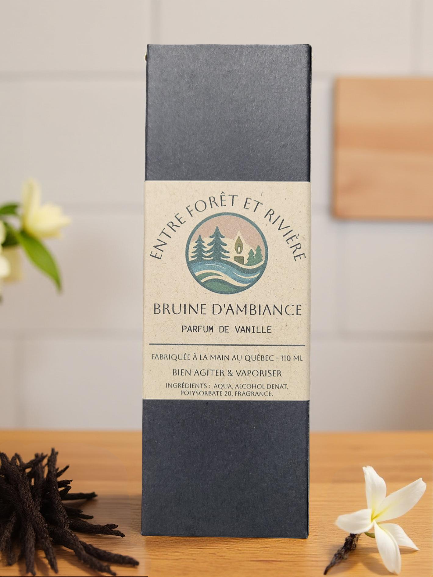 Bruine d'Ambiance Vanille • Vaporisateur et Contenant de Verre Ambré 110 ml • Fabriquée au Québec