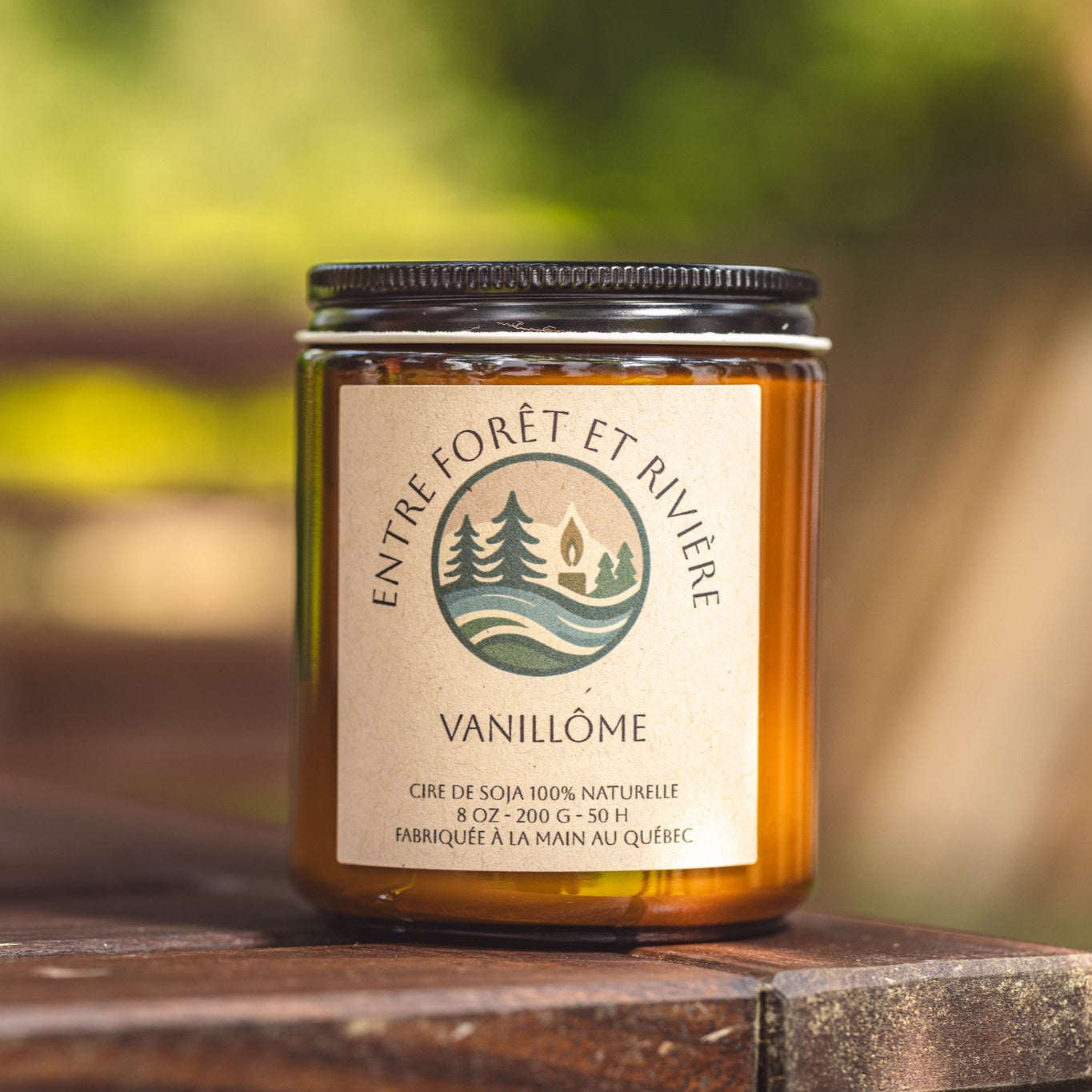 Bougie Vanillôme • Vanille Gourmande • Cire de Soja Verre Ambré 8 oz • Fabriquée au Québec