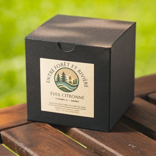 Bougie Éveil Citronné • Cire de Soja Verre Ambré 8 oz • Fabriquée au Québec