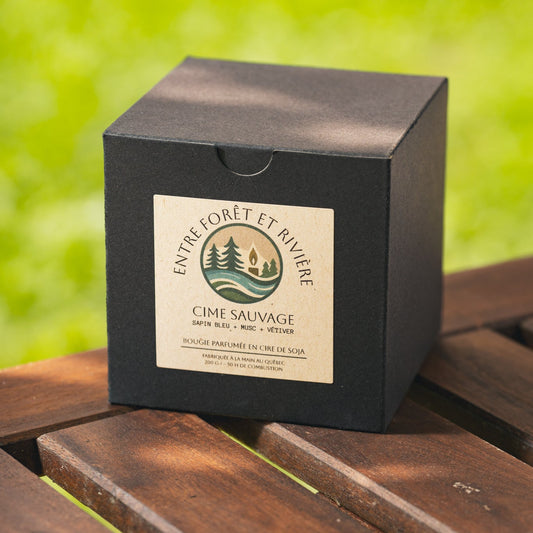 Bougie Cime Sauvage • Cire de Soja Verre Ambré 8 oz • Fabriquée au Québec