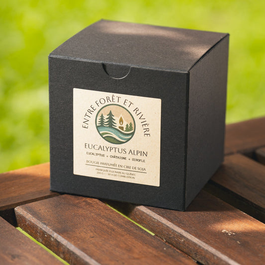 Bougie Eucalyptus Alpin • Cire de Soja Verre Ambré 8 oz • Fabriquée au Québec