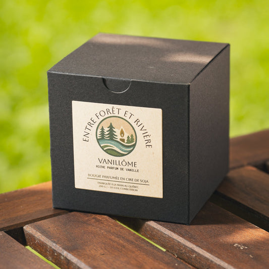 Bougie Vanillôme • Vanille Gourmande • Cire de Soja Verre Ambré 8 oz • Fabriquée au Québec