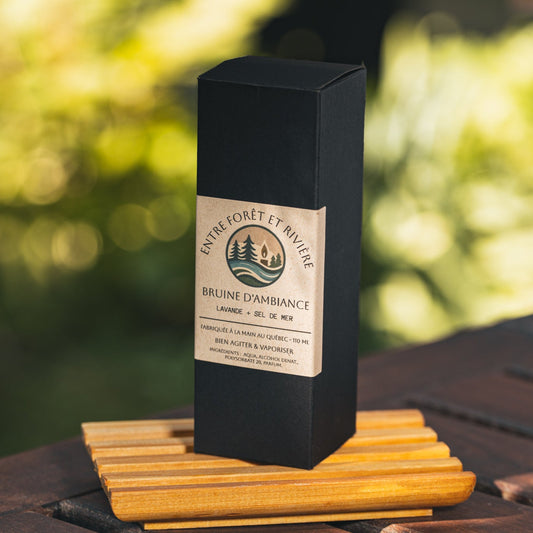Bruine d'Ambiance Lavande & Sel de Mer • Vaporisateur et Contenant de Verre Ambré 110 ml • Fabriquée au Québec