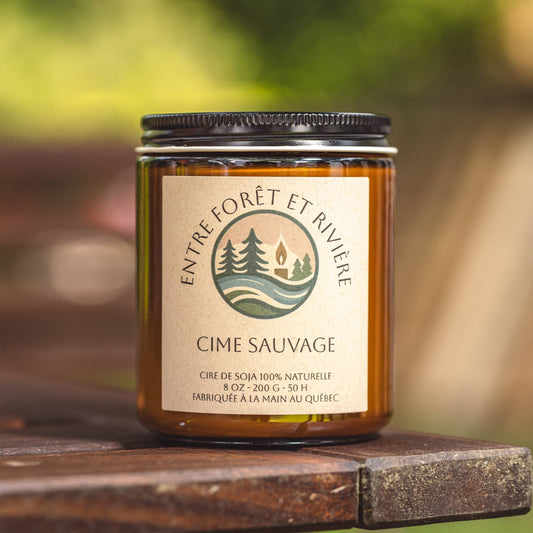 Bougie Cime Sauvage • Cire de Soja Verre Ambré 8 oz • Fabriquée au Québec