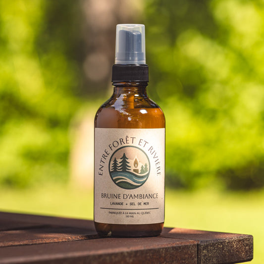 Bruine d'Ambiance Lavande & Sel de Mer • Vaporisateur et Contenant de Verre Ambré 110 ml • Fabriquée au Québec