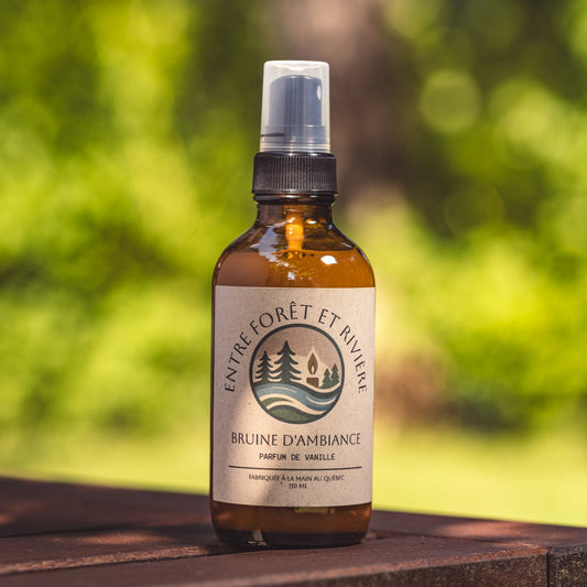 Bruine d'Ambiance Vanille • Vaporisateur et Contenant de Verre Ambré 110 ml • Fabriquée au Québec